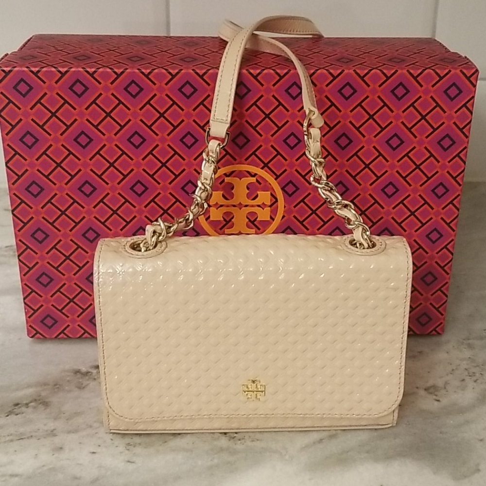 Marion Embossed Shrunken Pale Apricot Shoulder Bag